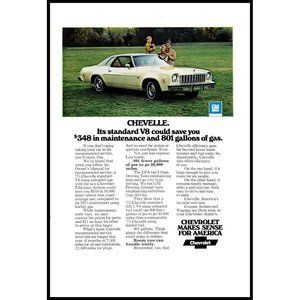 1975 Chevy Chevelle V8 Coupe Vintage Print Ad Family Car Little Boy Dad Wall Art